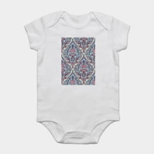 Botanical Moroccan Doodle Pattern in Navy Blue, Red & Grey Baby Bodysuit